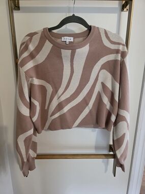 ACOA Taupe & Cream Abstract Crewneck Sweater